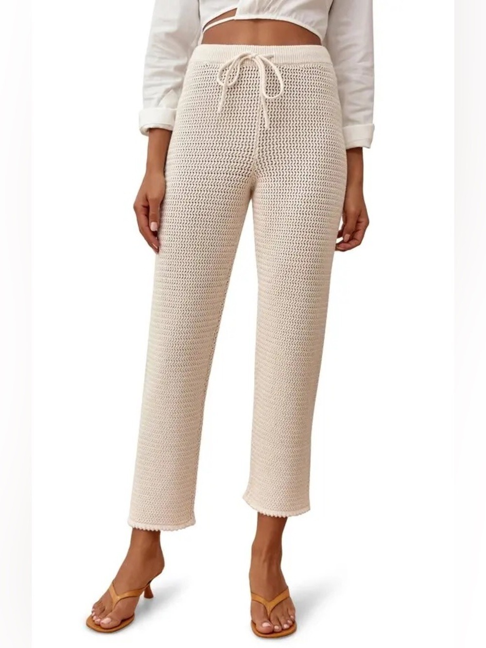 REFORMATION Rosso Open Knit Organic Cotton Pants Size S